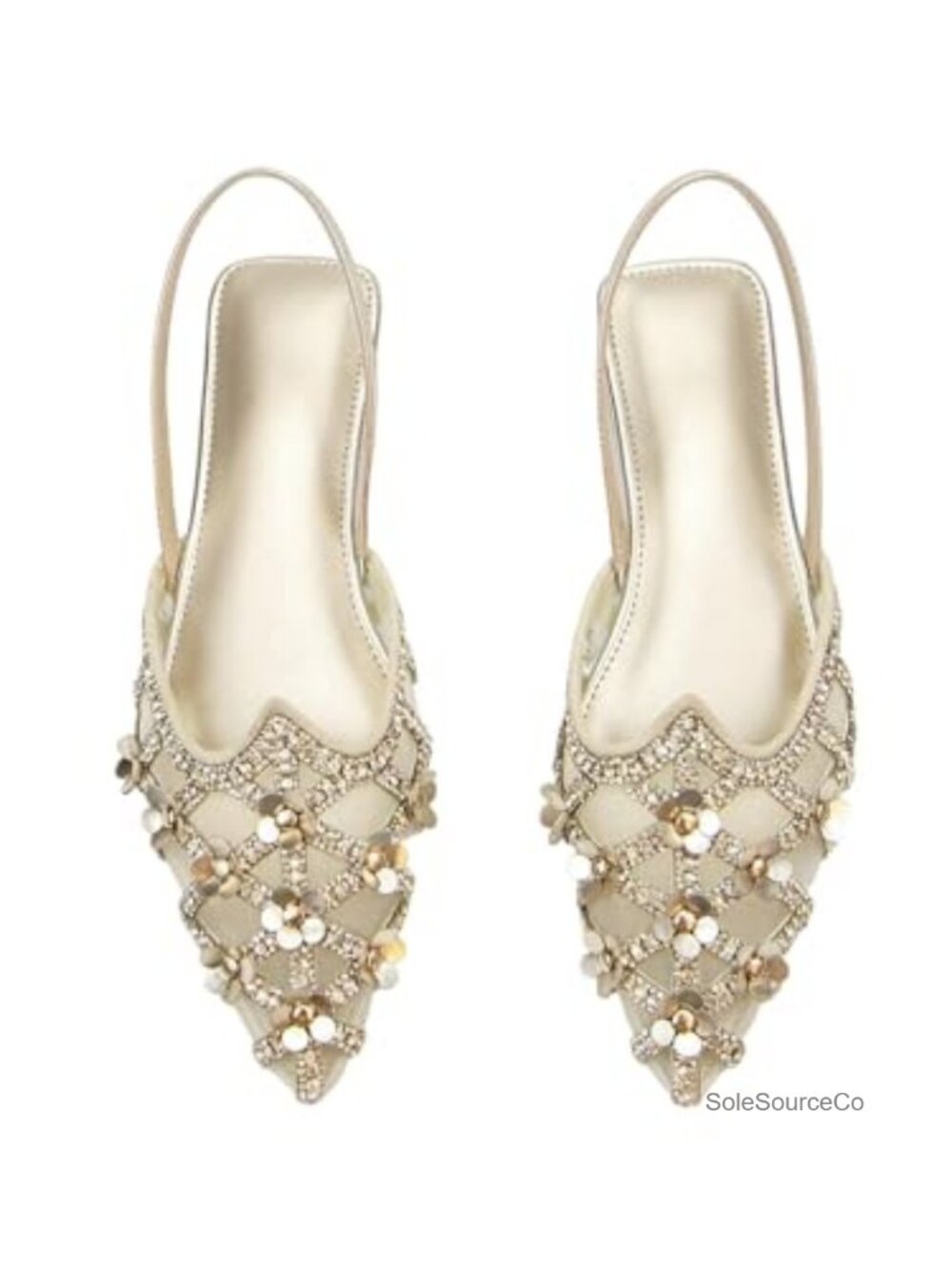 Rhinestone Slingback Mesh Pointed Toe PU Leather Flats Wedding Guest Dressy